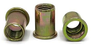 NOLDAR | Dadi Rivetti a testa piatta in acciaio al carbonio zincato giallo. Rivetti filettati M5. Inserti filettati 10 x 13 mm (100 pezzi)