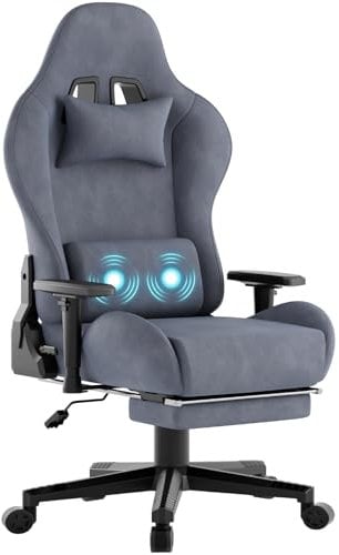 TRIUMPHKEY Galactic Executive Gaming Stuhl. Hochwertiger komfortabler Stoff Bürostuhl, Gaming Chair mit Massagefunktion, 90-180° Verstellbarer Gamer Stuhl. PC Stuhl Verstellbare Armlehnen, Grau