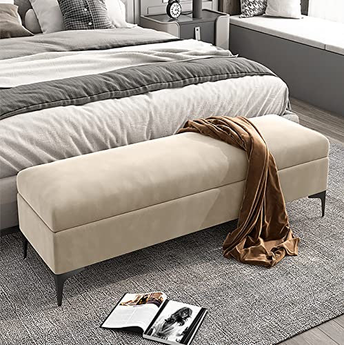 Polsterbank mit Samt, Ottomane, Sitzbank für Schlafzimmer, Premium-Bank, mit Stauraum, Khaki, 60 x 40 x 43 cm, keine Montage erforderlich