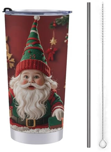 TKJMCSW Reisebecher mit Weihnachtsmotiv, 590 ml, Thermobecher, Thermobecher, Wasserflasche, Edelstahl, isolierter Becher, Thermobecher, Kaffeebecher mit Deckel