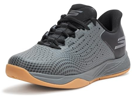 Skechers Men's Viper Court Reload Hands Free Slip-Ins Pickleball Sneaker, Black/Charcoal, 10.5