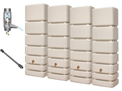 4rain Slim Wandtank-Set 1400 Liter sandbeige - Regentonne, Regenfass, Wassertank, Regenwassertonne, Wasserfass, Regenwassertank, Wassertonnen für Garten, Wassertonne, Fass, Wasserbehälter