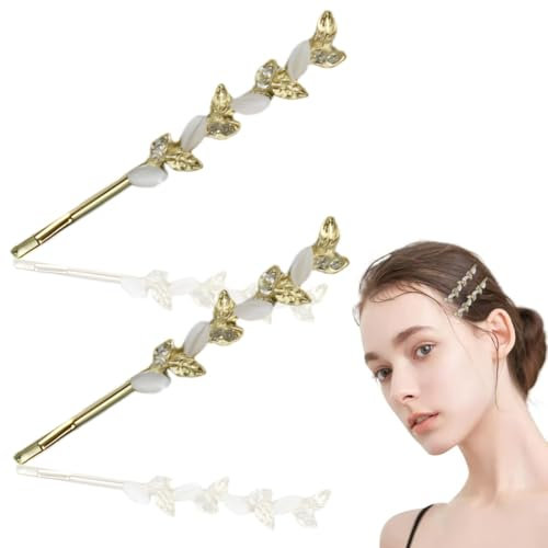 WUSJCOF 2 Piezas Pinzas para el Cabello Mujer Elegantes Accesorios de Boda para Novia Hojas Doradas Strass Pinzas Elegantes para el Cabello