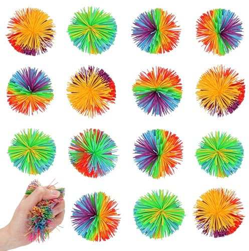 LIVESTN 15 Stück Stringy Balls – Bunte Wuschelball Fidget Bälle für Kinder & Erwachsene, 6.5 cm Regenbogen Stressball aus Silikon, Mitgebsel Kindergeburtstag, Sensorik Spielzeug gegen Stress (B)
