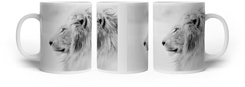 deyoli Tasse à motif lion fier - Roi de la savane - 300 ml - En céramique blanche - Idée cadeau