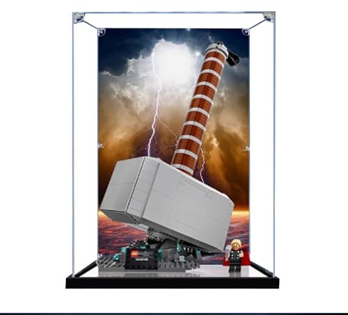 Boîte de présentation en acrylique transparent anti-poussière compatible avec Lego 76209 Marteau de Thor - Boîte de rangement (boîte d'affichage uniquement)