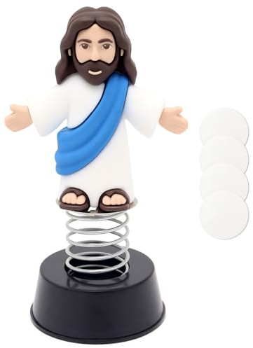 Yelakey Dashboard Jesus Dancer Blue Jesus Bobblehead with Open Arms Smile face Car Accessory with Sticky Pad for Christian Drivers Religious Believers Home Decoration
