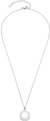 JEWELS BY LEONARDO Halskette Ferrara • Hals-Schmuck aus silberfarbenem Edelstahl • runder Anhänger mit im Kreis eingefassten Zirkoniasteinchen • 45-50 cm Länge • Schmuck Geschenk für Frauen • 025763