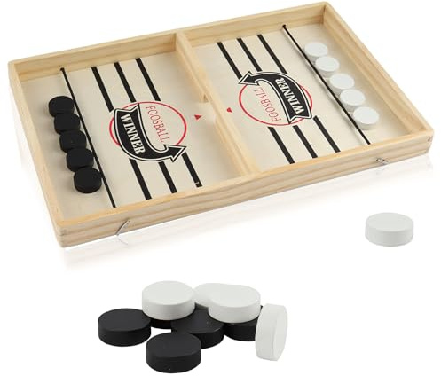 Holz Schnell Sling Puck MatchSpiel,Portable Tischhockey,Bouncing Brettspiel | 2 in1 Interaktion Tischhockey Katapult,Partyspiel für Eltern Kind Interaktion,Portable Party Tisch-DesktopSpiel,Familienspiel