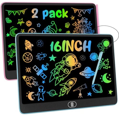Ardoise Magique LCD 16 Pouces 2 Pièces - Tableau Dessin Enfant | Écran Couleur 60% Plus Lumineux - Cadeau Éducatif Anti-Lumière Bleue pour Noël Anniversaire (Garçon Fille)
