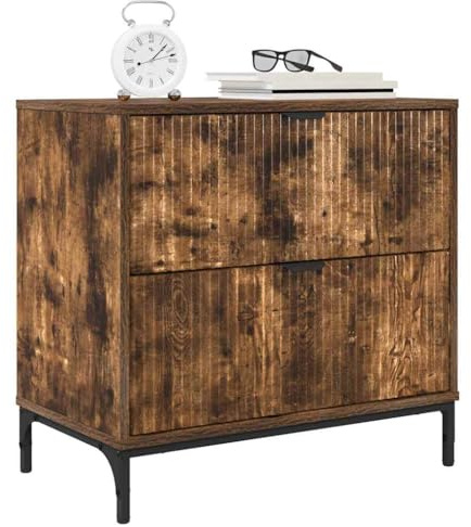 vidaXL Bedside Table Smoked oak 63.5 x 36 x 61 cm Engineered wood, Compact Bedside Table, Rustic Nightstand with Open Storage, Functional Bedroom Organizer, Engineered Wood Side