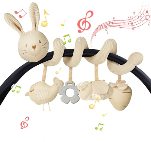 Vicloon Jouet de Poussette de Bébé, Spirale d'activité Bébé, Jouets Suspendus, Jouets D'activités de Voyage, Jouets en Peluche pour Cadeaux Naissance d'anniversaire (Lapin)