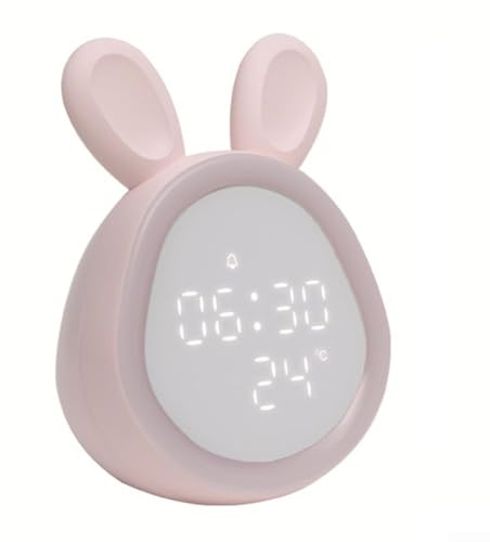 Yuanpgky Réveil électronique avec veilleuse, réveil de chevet pour enfants, motif lapin, batterie 1500 mAh, alimentation USB, rose/blanc (rose)