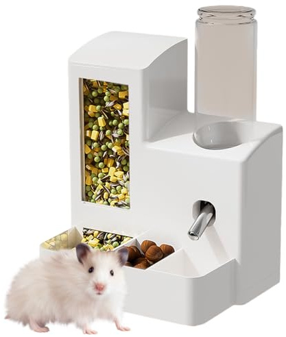 Automatischer Hamsterfutterautomat, Trinkhalter Für Hamster, 3 In 1 Hamster Automatische Futterungsanlage, Kippsichere Interaktive Trinkflasche Für Nager Und Kleintiere Innen Und Außenbereich