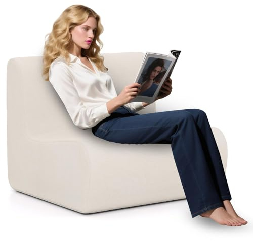 FANTASK Bodensessel Bodenstuhl, Lounge Stuhl mit weichem Samt, ergonomischer Rückenlehne, verstellbarem Design, Lazy Sofa für Wohnzimmer, Schlafzimmer (Beige)