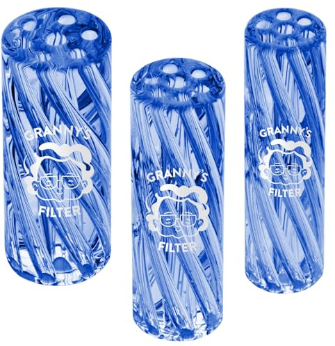 Granny's® Premium Glasfilter-Set Blau | 8, 10 & 12 mm Ø | Wiederverwendbare Filtertips aus Glas | Für Selbstgedrehte | Sanfter Rauch & klarer Geschmack