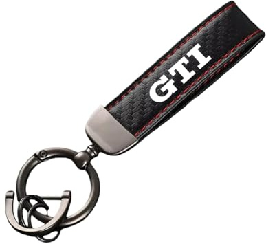 Porte-clés Auto Cadeaux Carbone Voiture,pour GTI Clés Logo Hommes Femmes Cuir Cordon Robuste Pivotant à 360° Anti-Perte,A