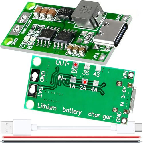 DAOKAI 2 Stück Step-Up-Boost-LiPo-Polymer-Lithium-Akku-Boost-Modul Typ C BMS 2S 2A Li-Ionen-Ladekarte 18650 8,4 V Step-Up-Boost-LiPo-Polymer-USB-DIY mit Typ-C-zu-USB-Kabel Rot-schwarzes Kabel