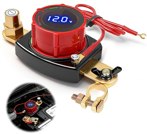 TZEKING Batterie Trennschalter mit Spannungsanzeige,180° Einstellbarer Auto Batterie Trennschalter 12V-48V Anzeige der Spannung,Trennschalter Wasserdicht,Batterieschalter,für Auto Motorrad Marine Boat