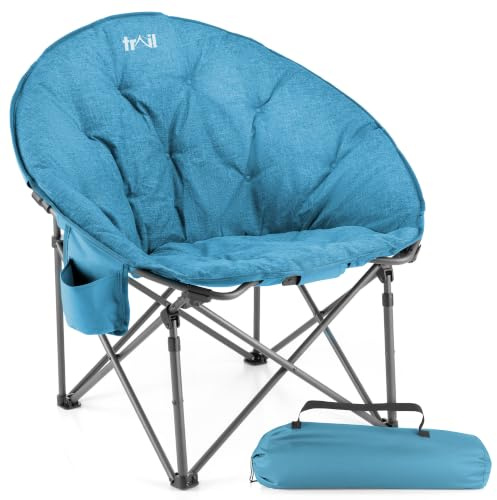Trail Skylark Moon Camping Chair, Teal | Oversized Moon Chair Design, Foam Padded Seat, Brushed Polyester Fabric, Steel Folding Frame, Side Pocket, Carry Bag Included