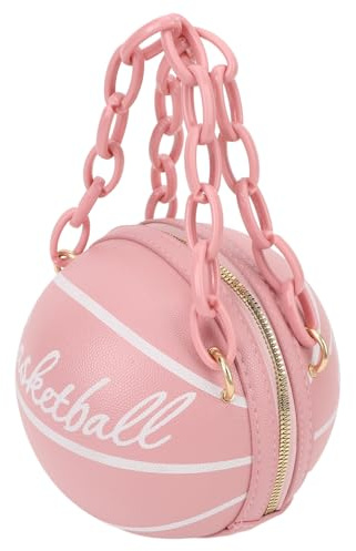 Sac Bandoulière en Forme de Ballon de Basket, en Cuir PU, et Tendance, Rond, Accessoire Sport Chic Indispensable pour Femmes et Filles, Style décontracté et Tendance. (Rose)