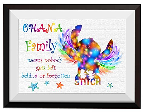 Uhomate Lilo and Stitch Ohana Means Family Home Leinwanddruck, inspirierende Zitate, Wanddekoration, Wohnzimmer, Schlafzimmer, Badezimmer, C002 (11 x 14)