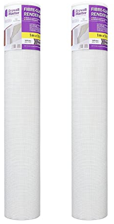 Drywall Master Fibre Glass Plastering & Rendering Render Mesh DM22415 1m x 50m, 160g/m2, 4mm x 4mm - White (Pack of 2)
