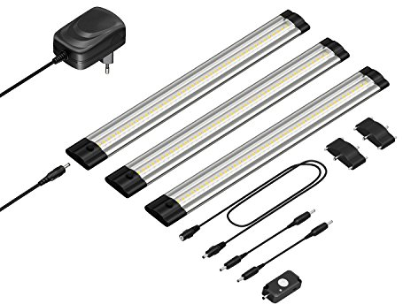 parlat LED Unterbau-Leuchte Siris, Bewegungsmelder, flach, 30cm, je 368lm, warm-weiß, 3er Set