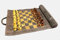 StonKraft 19 x 15 (Schachbrett Größe 12 x 12) Echtes Roll-up Leder Schachspiel - Mit Holz Schachfiguren - braun grau | Kommt mit einem innovativen Tragetasche