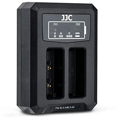 JJC USB Dual Battery Charger for Olympus E-M5III, E-M10, E-M10II, E-M10III, EM10IIIs, EM10 IV, EP1, EP2, EP3, E-PL5, E-PL6, E-PL7, E-PL8, E-PL9, E-PM2, STYLUS 1 Cameras for Olympus BLS-1/BLS-5/BLS-50