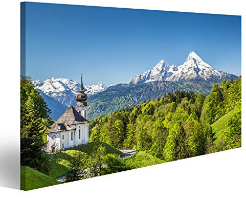Bild Bilder auf Leinwand Schöne Berglandschaft in den bayerischen Alpen mit Wallfahrtskirche Maria Gern und Watzmann-Massiv im Hintergrund Nationalpark Berchtesgadener Land Bayern Deutschlan