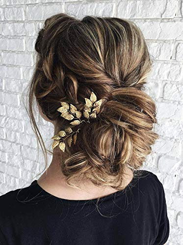 Anglacesmade 3 Épingles à cheveux en forme de feuille d'or et d’argent – accessoire de coiffure pour mariage