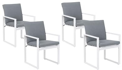 Beliani Stühle und Sitzkissen Grau Stoff Klassische Dunkelgraue (4er Pack) | Metall, Mit Armlehnen, Sitzhöhe 43 cm, Pulverbeschichtet, Belastbarkeit 120 kg, Für den Außenbereich, 57 x 51 x 87 cm