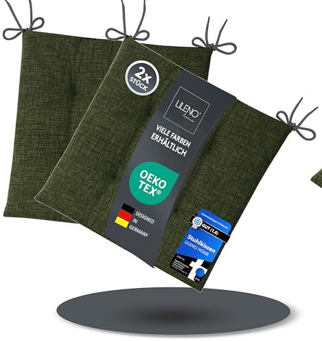LILENO HOME 2er Set Stuhlkissen Grün (40x40x4,5 cm) - Sitzkissen für Gartenstuhl, Küche oder Esszimmerstuhl - Bequeme UV-beständige Indoor u. Outdoor Stuhlauflage als Stuhl Kissen