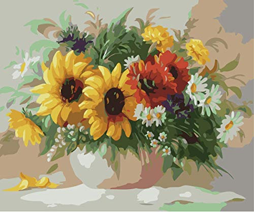 Peinture par Numéros pour Adulte, Kit de Peinture à l'huile sur Toile Bricolage pour Enfant avec pinceaux Peinture de Dessin de Pigment Acrylique 16x20 Pouces (Yellow Flower)