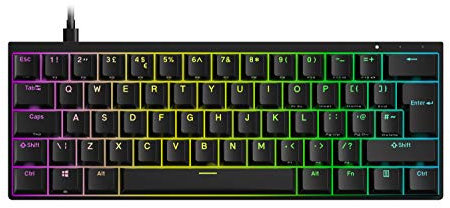 DURGOD Venus 62 Mechanische Gaming-Tastatur, RGB – Layout 60% – USB Typ C – Gehäuse aus Aluminium – Double Shot PBT (britische Tastatur – ISO UK) (Gateron Blue, Schwarz)