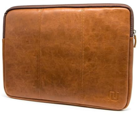 NEGOTIA Vintage Abbey Laptop Hülle 14 Zoll, Handgemachte Tasche für Laptops, Premium Mac Book Pro 14 Zoll Hülle, Zusätzliches Fach für Zubehör, Braun