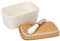Vencier Porcelain Butter Dish With Knife and Wooden Bamboo Lid - French Style With Insulated Storage