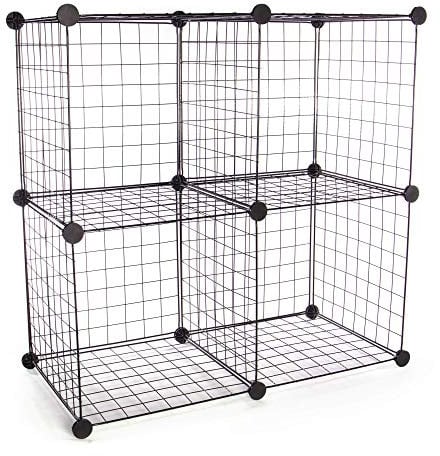 Pukkr 4 Cube Wire Storage Shelves | Great for Organising & Shoe Rack | For Wardrobes & Bedroom Organisation | Garage & Garden Storage (Black)