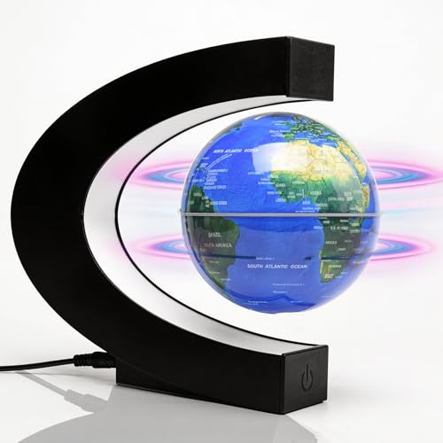 KAIMC Magnetic Levitating Globe Floating World Map with LED Light Frame and Touch Control, Rotating Earth Anti-Gravity Lamp, Cool Tech Gadgets Unique Gifts for Men Boss Coworkers Adults Kids