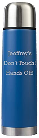 Personalised Matt Blue 500ml Thermo Flask with Silver Lid - Engraved with Any Custom Text