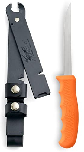 CUTCO Fisherman's Solution mit 15,2 - 22,9 cm verstellbarer Klinge und 13,7 cm orangefarbenem Griff Schwenkbare Scheide dient auch als Greifer, eingebauter, gekerbter Schnurschneider und Schleifstein
