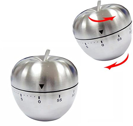 LJBOZ Eieruhr zum Kochen, KüChentimer Mechanisch Edelstahl, 360-Grad Manuelle Rotation Edelstahl Küche Kurzzeitmesser, Set 60 Minuten Countdown Apfel-Timer für KüChe Backen