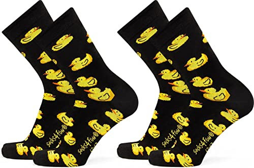 normani 2 Paar Lustige Socken | gemusterte Socken mit verschiedenen Motiven und Farben | Mit Piqué-Komfortbund | Aus Baumwolle, Polyamid und Elasthan Farbe Ente Größe 36-41