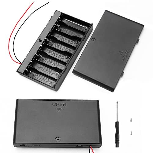 VooGenzek 2 Piezas 12V AA Soporte de Batería Caja de Almacenamiento de Batería de Plástico, con Interruptor de ENCENDIDO/APAGADO + Cables