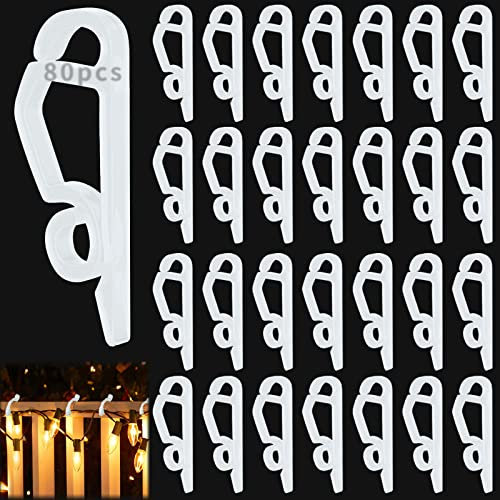 Qunkun 80 Stücke Weihnacht Licht Clips,Dachrinnenhaken,Dachrinne Lichterkette,Kunststoff Lichterkette Haken, Lichterkette Halterung,Mini Dachrinne Haken,Weihnachten Mini Haken,Hang Haken (80 Stück)