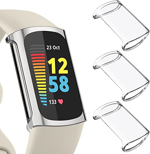 Vancle 3-Stück Schutzhülle Kompatibel mit Fitbit Charge 5 Schutzfolie Hülle, TPU Ultradünner Vollschutz Gehäuse Schutz Hülle für Charge 5 (Transparent x 3)