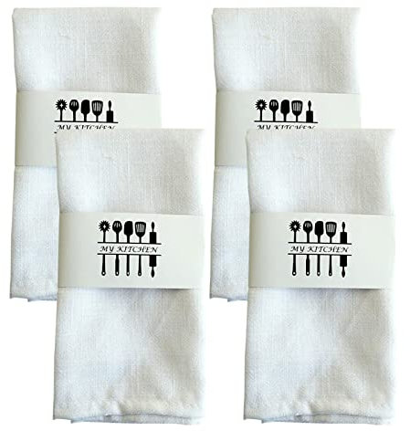 WAVATA 4 Stück Servietten aus Leinen, Hochwertige Baumwolle 100% Natur Stoffservietten, Kitchen Stoffservietten Tischdekoration für Weihnachten, Edle Hochzeit, Geburtstag 40X40CM, Weiß