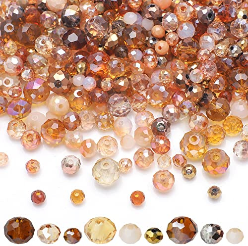 KINGSHINE 1000pcs Assorted Faceted Rondelle Glass Beads for Jewelry Making, AB Color, Brown