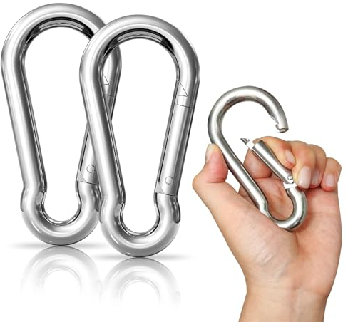 2 x Snap Hooks, LISOPO Large Carabiner Hooks M9 Heavy Duty 304 Stainless Steel, Carabiner Snap Hooks Keychain Clips for Outdoor, Camping, Hiking, Hooks for lifting aids and handles with an eyelet